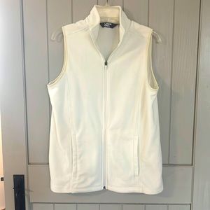 Lands End Ivory Off-White Full Zip Front Sleeveless Fleece Vest Pockets - Medium